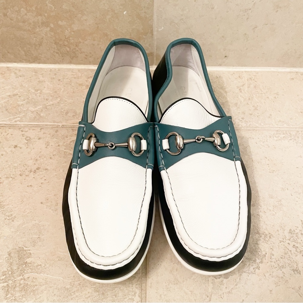 Gucci White Green Boat Shoes Loafers